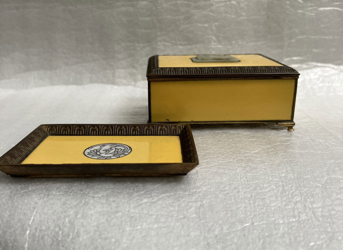 BRASS AND ENAMEL TRINKET BOX AND SIDE PLATE FROM THE MAR A LARGO 1995 AUCTION (1 of 6)