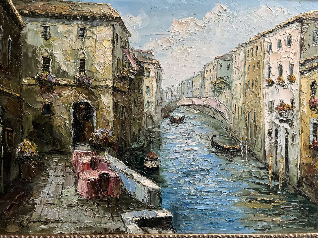 STUNNING OIL ON CANVAS VENICE IN ITALY HEAVY USE OF THE PALETTE KNIFE FRAMED (1 of 6)