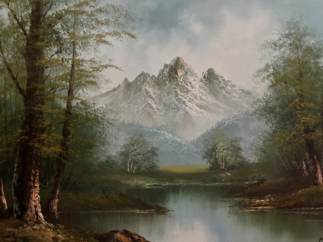 A. ALLEN  STUNNING MOUNTAIN SCENE RIVER LARGE OIL ON CANVAS (1 of 6)