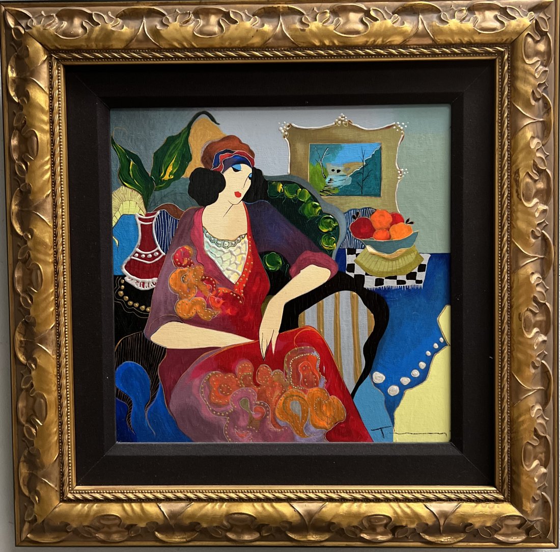 ITZCHAK TARKAY , HAND EMBLISHED ACRYLIC ON CANVAS UNIQUE WORK , SIGNED LOWER RIGHT: ITZCHAK TARKAY , HAND EMBELISHED ACRYLIC ON CANVAS UNIQUE WORK , SIGNED LOWER RIGHT IMAGE 14" X 14" FRAMED 23 X 23 WE OFFER FREE PICK UP OR OUR IN-HOUSE PREFERRED SHIPPER IS UPS #4825 Starr Almeida, E