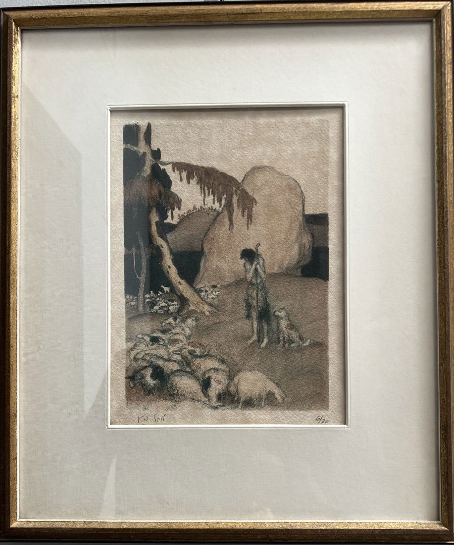 Vintage Lithography Abel PANN (1883-1963) - Bible, keeper of the sheep hand signed and numbered (1 of 3)