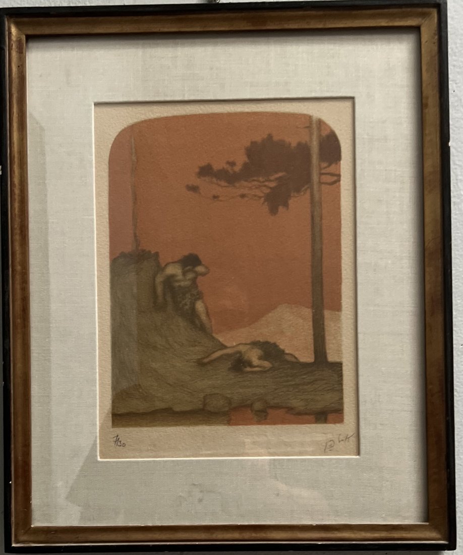 Abel Pann"Cain and Abel" framed color lithograph (1 of 4)