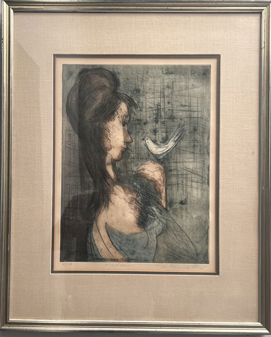 ETIENNE RET(1900-1996) FRENCH  "GIRL WITH HER BIRD" HAND SIGNED IN PENCIL (1 of 4)