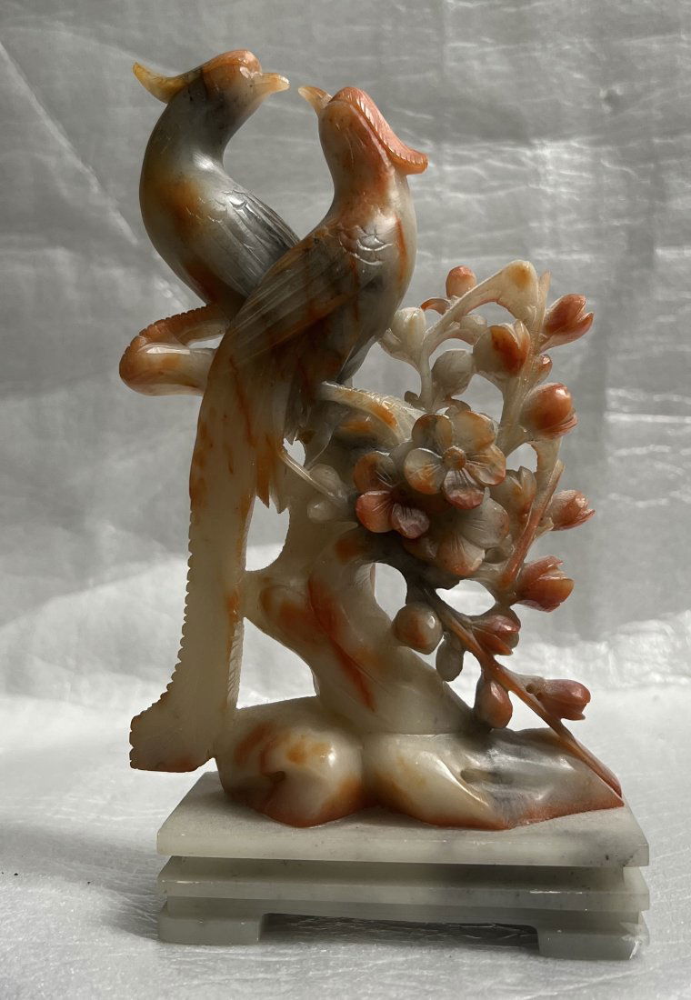 CHINESE CARVED SOAPSTONE GROUPING OF BIRDS SCULPTURE (1 of 3)