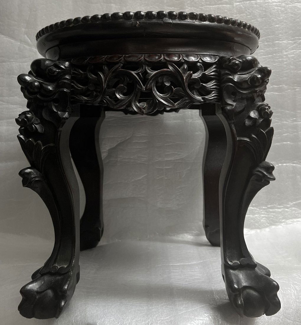 VINTAGE ASIAN WOOD AND MARBLE  SIDE OR PLANT TABLE (1 of 4)