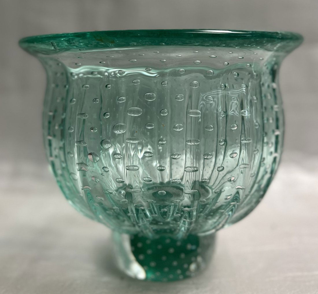 FELLERMAN & RAABE STUDIO ART GLASS CONTROLLED BUBBLE VASE / TABLE CENTERPIECE  SIGNED AT BASE (1 of 3)