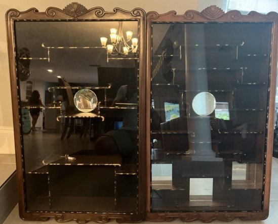 TWO JAPANESE DISPLAY WOOD CABINETS GLASS FRONT AND SEVERAL SHELVES (1 of 4)