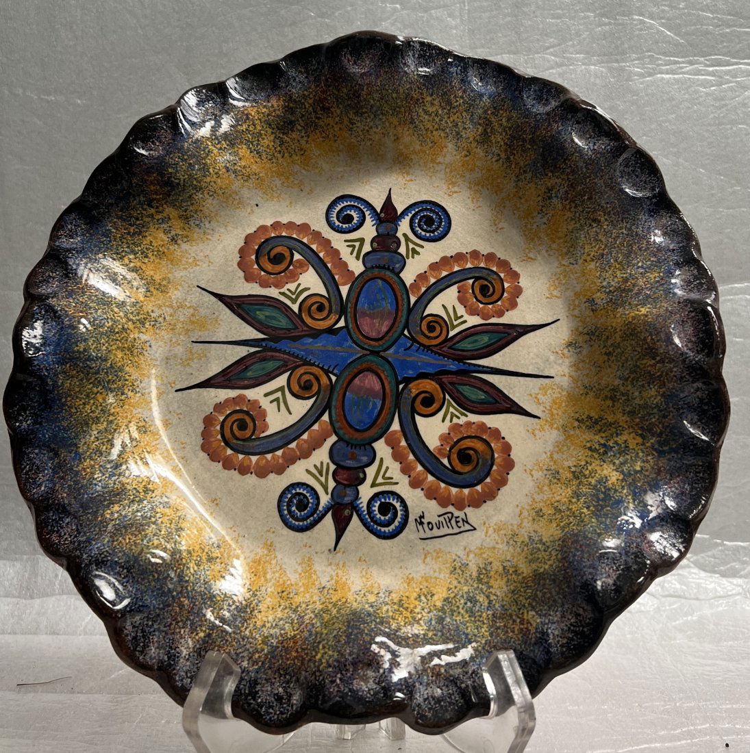 QUIMPER FAIENCE  HAND PAINTED PRINT MARK OF PAUL FOUILLEN COMPANY CIRCA MID CENTURY (1 of 3)