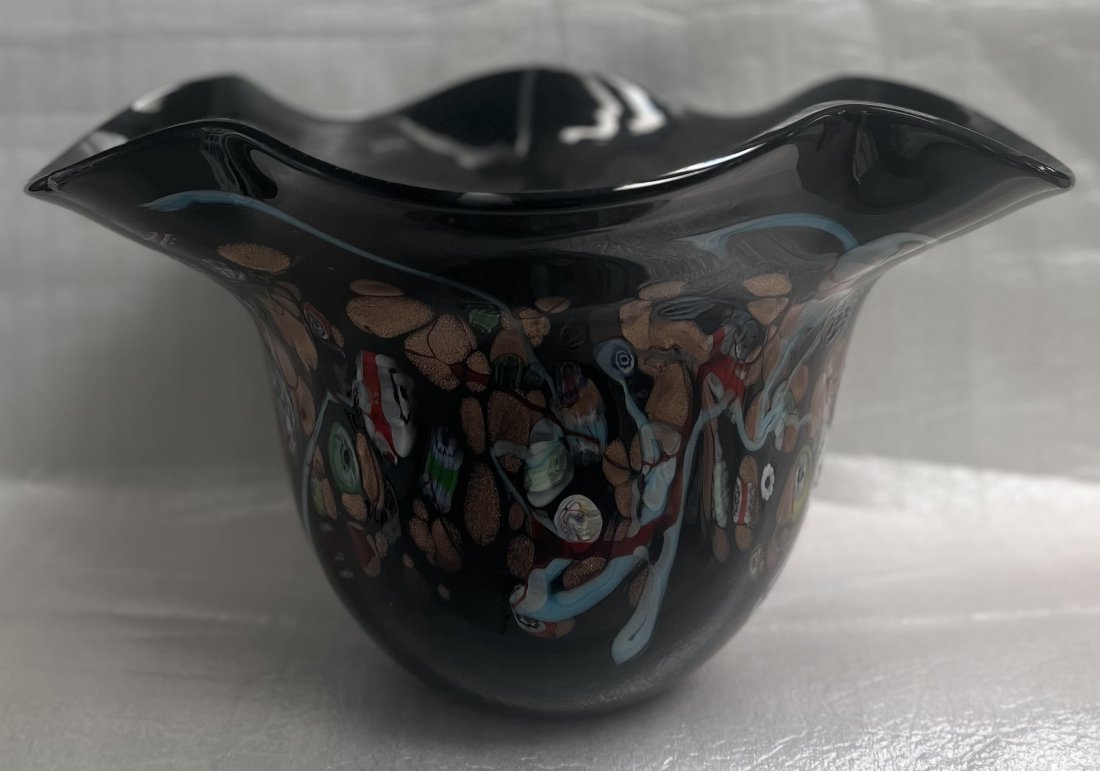 VINTAGE  MURANO GLASSWARE  BLACK HANDKERCHIEF VASE CRISTALLERIA D'ARTE HUGE, AMETHYST (1 of 4)