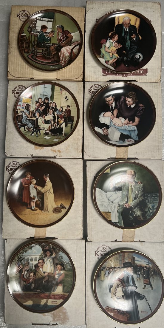 SET OF 8 (EIGHT) NORMAN ROCKWELL LIMITED EDITION COLLECTORS SERIES PLATES: SET OF 8 (EIGHT) NORMAN ROCKWELL LIMITED EDITION COLLECTORS SERIES PLATES CIRCA 1984 ALL NEW IN THE ORIGINAL BOX WITH PAPERWORK AND COA . EACH PLATE IS 8.5" ROUND EACH BOX 10" X 10.5 X 1.5