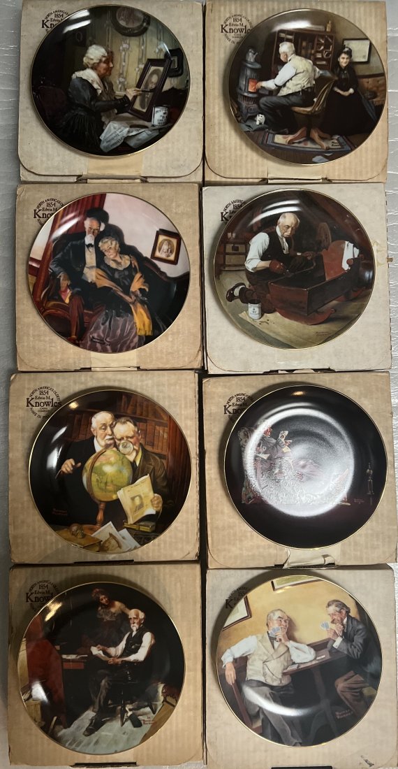 SET OF 8 (EIGHT) NORMAN ROCKWELL LIMITED EDITION COLLECTORS SERIES PLATES: SET OF 8 (EIGHT) NORMAN ROCKWELL LIMITED EDITION COLLECTORS SERIES PLATES CIRCA 1984 ALL NEW IN THE ORIGINAL BOX WITH PAPERWORK AND COA . EACH PLATE IS 8.5" ROUND EACH BOX 10" X 10.5 X 1.5