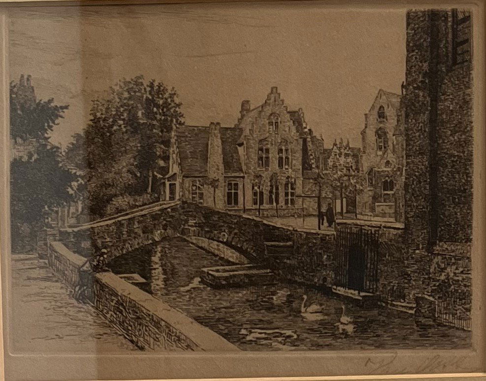 VINTAGE RARE HAND SIGNED ETCHING ITALIAN VILLAGE (1 of 3)