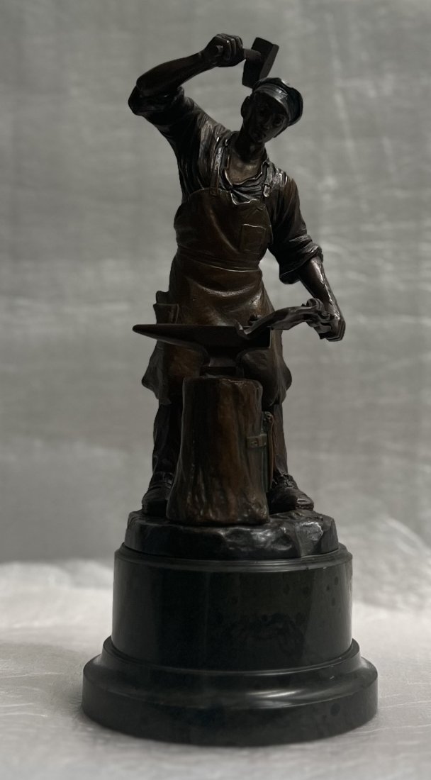 O. MORATH ARTIST BRONZE SCULPTURE "A BLACKSMITH AT WORK"  SIGNED AT THE BASE (1 of 5)