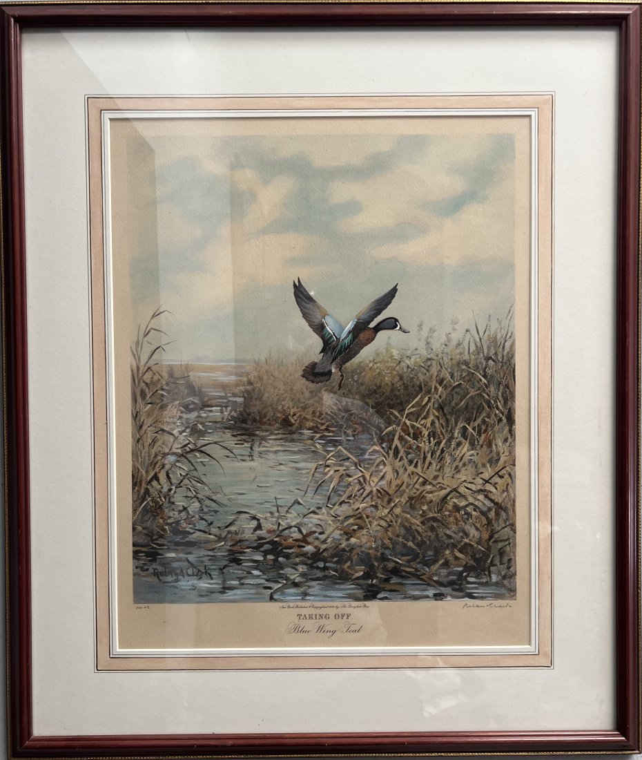 ROLAND CLARK 1942 ETCHING TITLED "TAKING OFF" HAND SIGNED AND NUMBERED IN PENCIL (1 of 4)