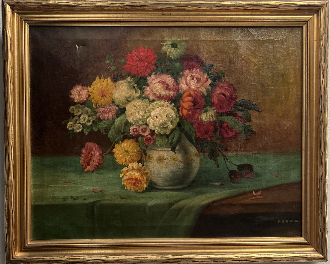 VINTAGE OLD MASTER WORK " FLOWERS IN A VASE" SIGNED BY THE ARTIST M BALHMANN OIL (1 of 5)