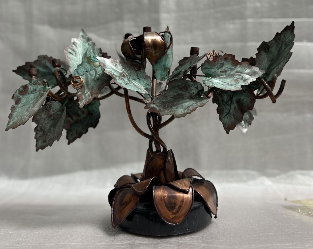 HAND PAINTED BRASS/COPPER  JEWISH MENORAH CANCLE HOLDER WITH LEAF VINE DESIGN (1 of 4)