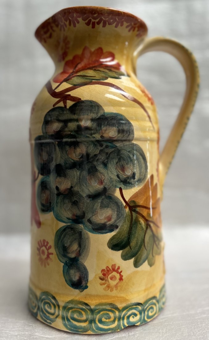 VINTAGE ITALIAN HAND CRAFTED CLAY HAND PAINTED PITCHER H 10" W 6" (1 of 4)