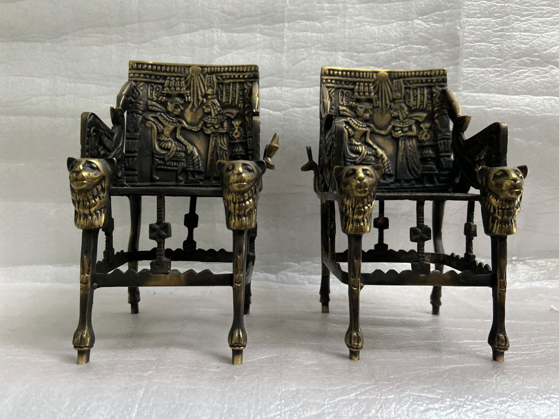 PAIR OF EGYPTION BRASS CHAIRS/THRONS 9" TALL (1 of 4)