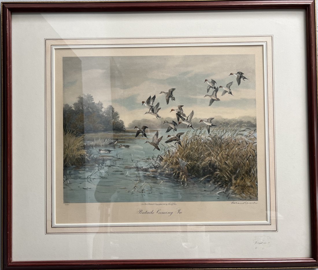 ROLAND CLARK HAND SIGNED AND NUMBERED " PINTAILS COMMING IN" DATED 1942 (1 of 6)