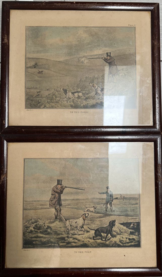 PAIR OF VINTAGE ETCHINGS "IN THE FENS" & "IN THE OPEN" BY HENRY ALKEN 14" X 12" (1 of 4)
