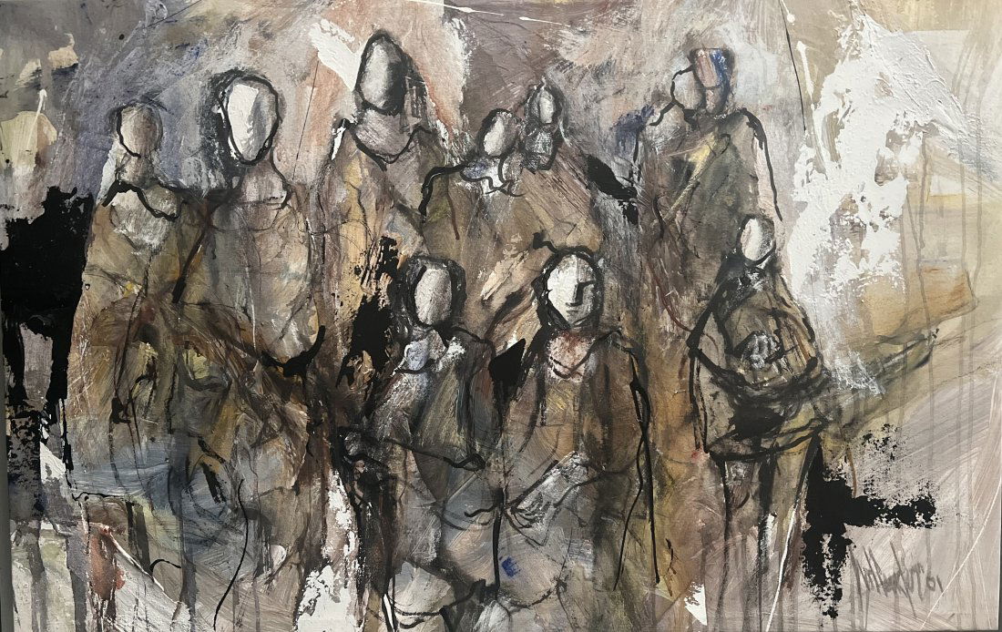 GINO HOLLANDER (1924-2015) STUNNING ACRYLIC ON CANVAS PURE EMOTION: This stunning painting by renowned artist GINO HOLLANDER is a true masterpiece of the Art Nouveau style. The large canvas (measuring 43" x 28") is filled with pure emotion, captured through the use of