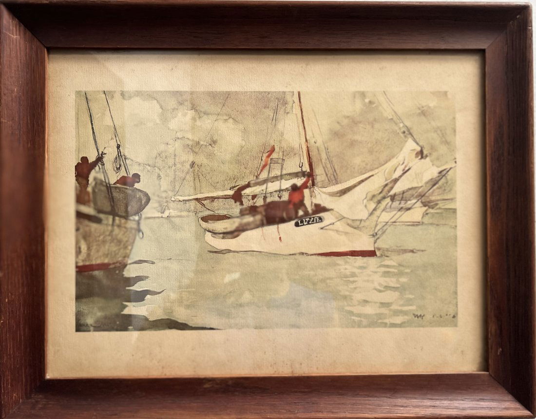 FISHING BOATS ,KEY WEST BY WINSLOW HOMER  ETCHING ON PAPER FRAMED (1 of 5)