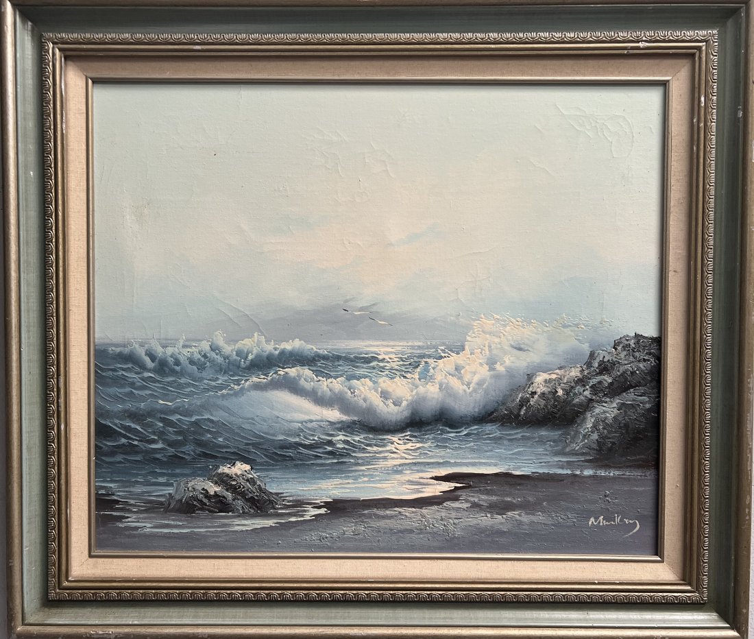 AMERICAN SCHOOL, PAINTING OIL ON CANVAS STUNNING OCEAN MARIUS MARKEY ATTRIBUTED: This beautiful painting on canvas captures the essence of nature and the ocean in a stunning way. The artist, Marius Markey attributed to, is known for his contemporary art style and this piece is no 