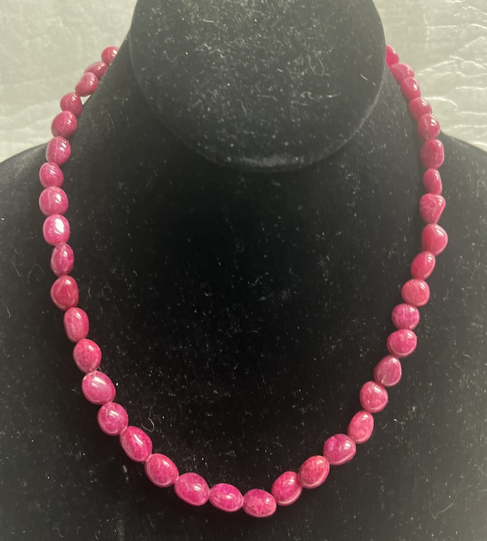 NECKLACE SEMIPRECIOUS STONES RED RUBY BEADS FROM A RETIRED DEALER 18" (1 of 2)
