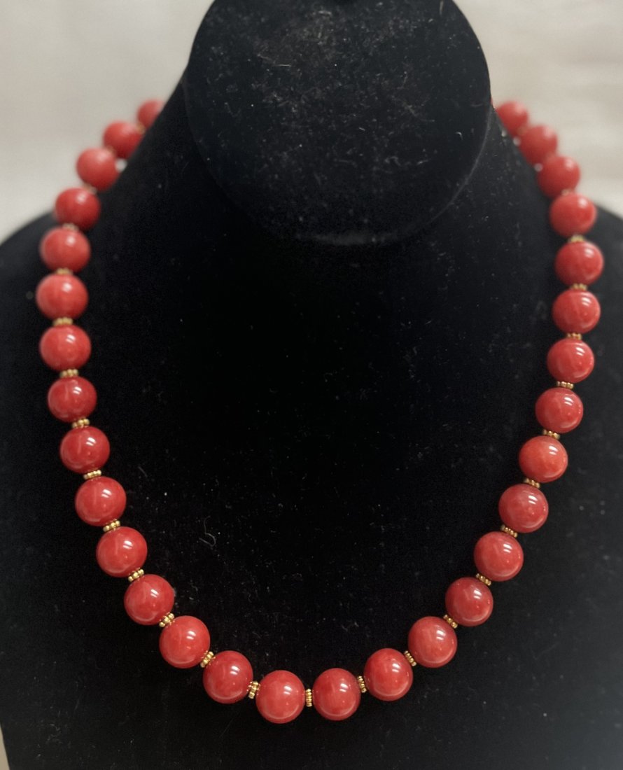 NECKLACE SEMIPRECIOUS STONES RED JADE  FROM A RETIRED DEALER 20" (1 of 2)
