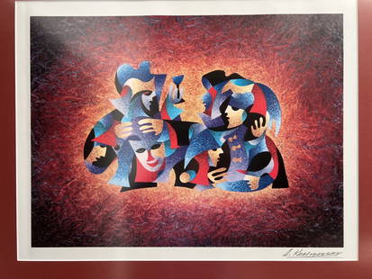 ANATOLE KRASNYANSKY " OFFICERS CELEBRATION # 7" SERIGRAPH SIGNED WITH COA: This limited edition serigraph print, titled "Officers Celebration #7" by Anatole Krasnyansky, is a beautiful piece of contemporary art. It is signed in the plate and comes with a certificate of