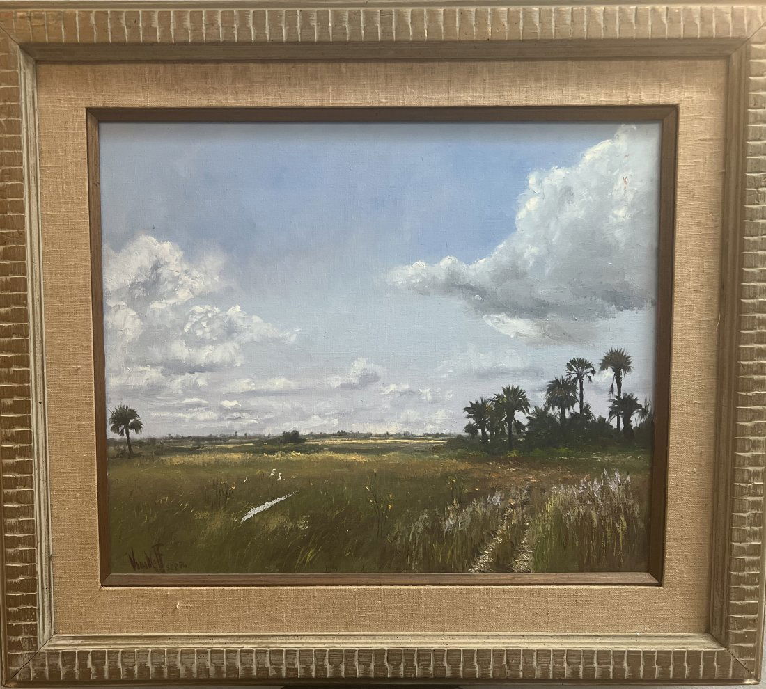SAM VINIKOFF (1919-2010) "OKEECHOBEE SUNSET" FLORIDA EVERGLADES , OIL ON CANVAS (1 of 7)