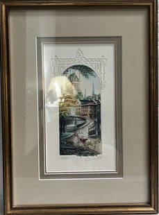 VINTAGE ETCHING OF A FRENCH VILLAGE PRESSED INTO THE PAPER HAND SIGNED AND NUMBERED: This vintage etching captures the essence of a charming French village in stunning detail. The artist's impressionistic style brings the scene to life, while the use of etching techniques adds depth