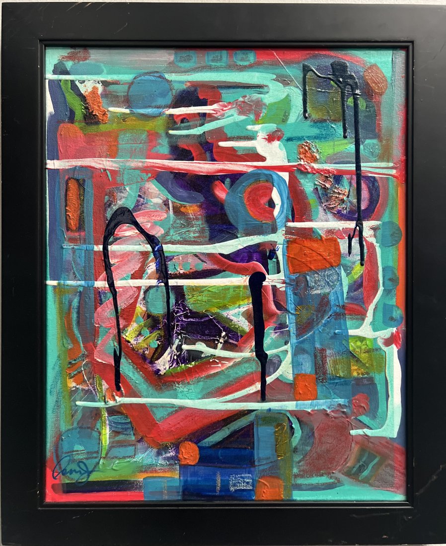 ACRYLIC MIXED MEDIA ABSTRACT , LISTED ARTIST LAURA JAFFE: This unique painting features a beautiful mixed media abstract by acclaimed artist Laura Jaffe. The piece is signed by the artist and is an original production from the contemporary period. Measuring 