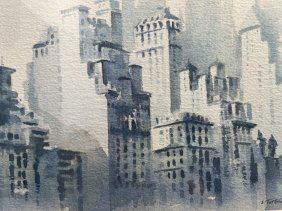 CITY SCEEN BY LISTED ARTIST S TORTORA SIGNED LOWER RIGHT