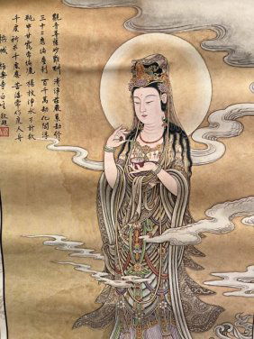 RARE HANGING SCROLL (KAKEEJIKU) DEPICTING KICHIJOTEN ( SANSKRITE:LAMSMI) JAPAN ON PAPER ENDO PERIOD