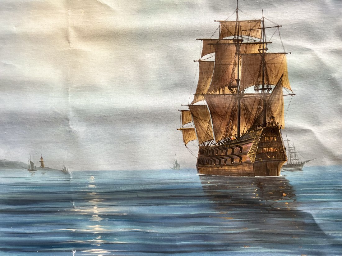 MONTAGUE DAWSON'S CRESCENT MOON PAINTING PRINT ON CANVAS: This Montague Dawson Crescent Moon Painting Print on Canvas is a stunning piece of contemporary art that will add elegance and style to any space. The painting depicts a beautiful ship on the open sea