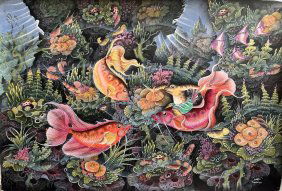 STUNNING ASIAN FISH IN THE REEF , WATER COLOR ON PAPER SIGNED LOWER RIGHT BY THE ARTIST