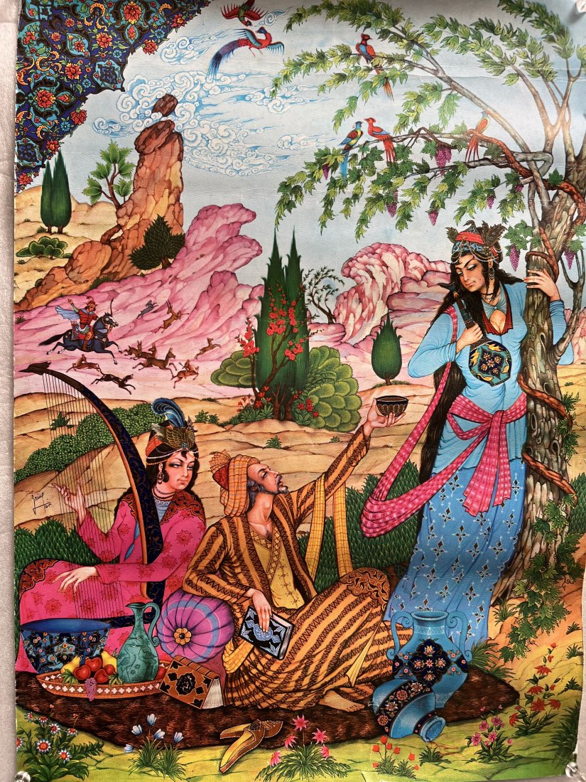THE RUBAIYAT OF OMAR KHAYYAM (MORNING COFFEE POETRY): This original from India features a contemporary style that beautifully depicts a fishing scene. The piece is created on paper and is unframed, making it easy to customize to your own taste. It measur