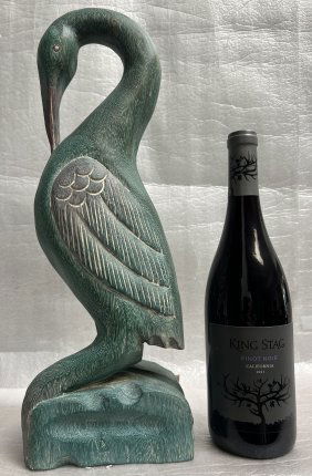 VINTAGE LARGE WOODEN HERRING BIRD SCULPTURE STANDS 17" TALL