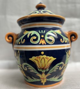 COLOFUL MEZANNA HAND PAINTED CERAMIC URN SHAPED CANISTER