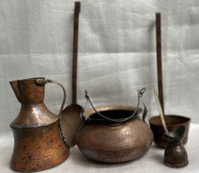 VINTAGE SET OF 5 HAND HAMMERED COPPER PIECES MID CENTURY ENGLISH ANTIQUES