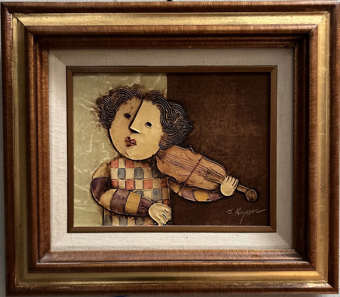 JOYCE ROYBAL OIL ON CANVAS "THE VIOLINIST": This stunning painting by contemporary artist Joyce Roybal captures the essence of music through her portrayal of a young girl playing the violin. The canvas measures 14 inches in height and 16 inches