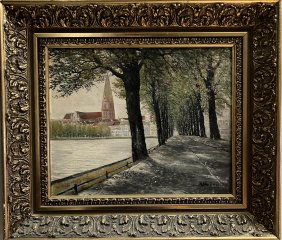 A STROLL DOWN A PARIS STREET , OIL ON CANVAS SIGNED BY THE ARTIST LOWER RIGHT