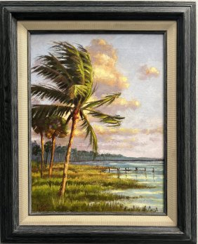 G. ROWE FLORIDA LANDSCAPE ,OIL ON BOARD SIGNED LOWER LEFT