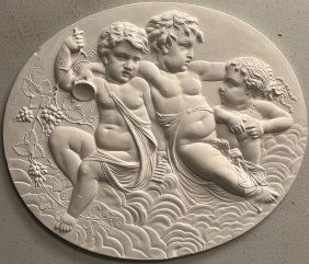 18th CENTURY STYLE OVAL SHAPED WALL REFIEF MADE OF  FRENCH PLASTER OF 3 ANGELS