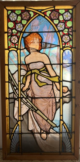 STAINED GLASS TIFFANY STYLE FRENCH ANTEQUE DOOR/WINDOW OR WALL PANELS  47 X 23