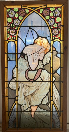 STAINED GLASS TIFFANY STYLE FRENCH ANTEQUE DOOR/WINDOW OR WALL PANELS  47 X 23