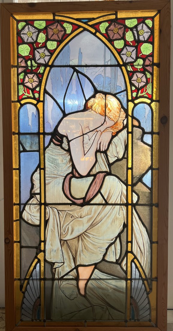 STAINED GLASS TIFFANY STYLE FRENCH ANTEQUE DOOR/WINDOW OR WALL PANELS  47 X 23 (1 of 3)