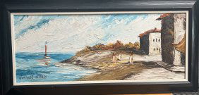 HOMER COSTELLO (1899-1977) PALLET KNIIFE OIL ON BOARD MID CENTURY COSTAL SCENE