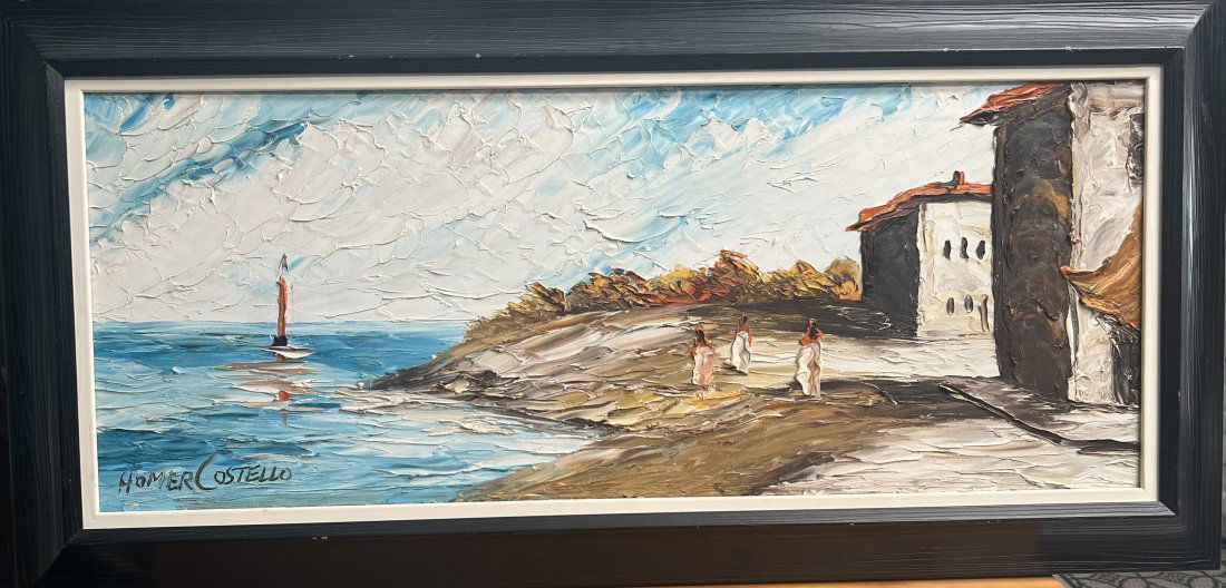 HOMER COSTELLO (1899-1977) PALLET KNIIFE OIL ON BOARD MID CENTURY COSTAL SCENE (1 of 6)
